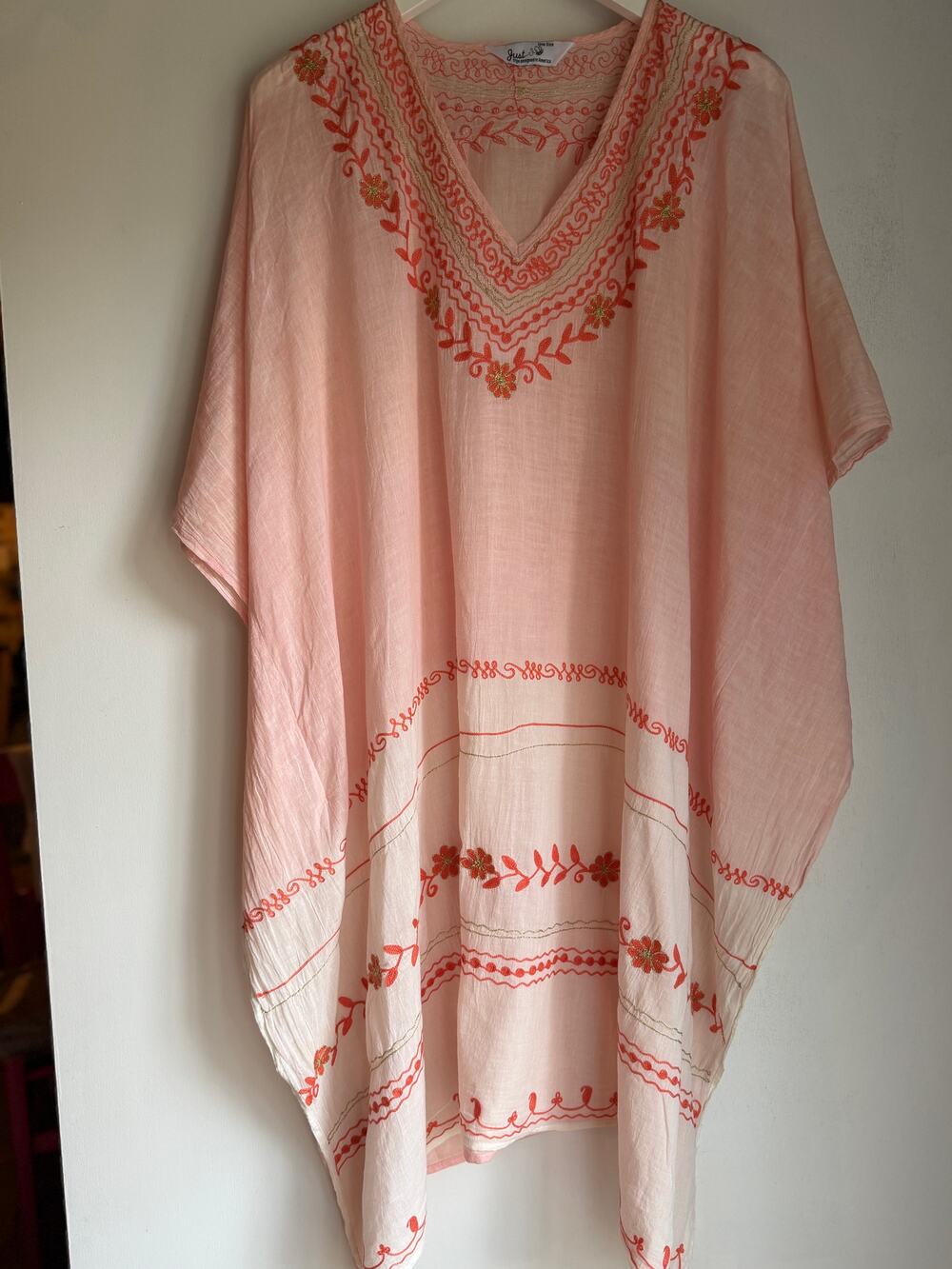 Just B Pink Embroidered Kaftan Cover Up One Size Boho Resort